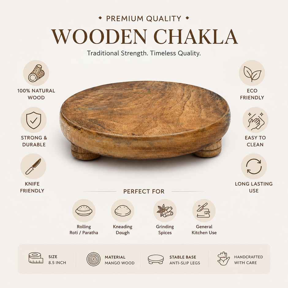 Sanjeev Kapoor by OGGN Mango wooden Chakla, Roti & Chapati Maker, Kitchen Tool - 9 Inch