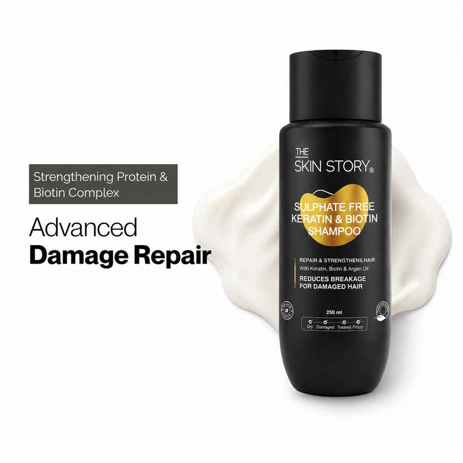 The Skin Story Keratin Biotin Shampoo For Damaged Treated Coloured Hair Frizz Control Sulphate Free