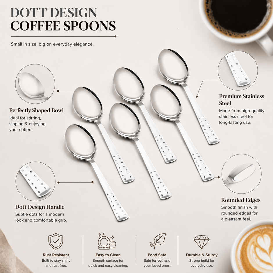 Petals 6Pcs Stainless Steel Dott Coffee Tea Spoon