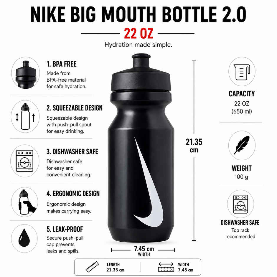 NIKE Big Mouth Sipper Bottle - 590 ml-Black