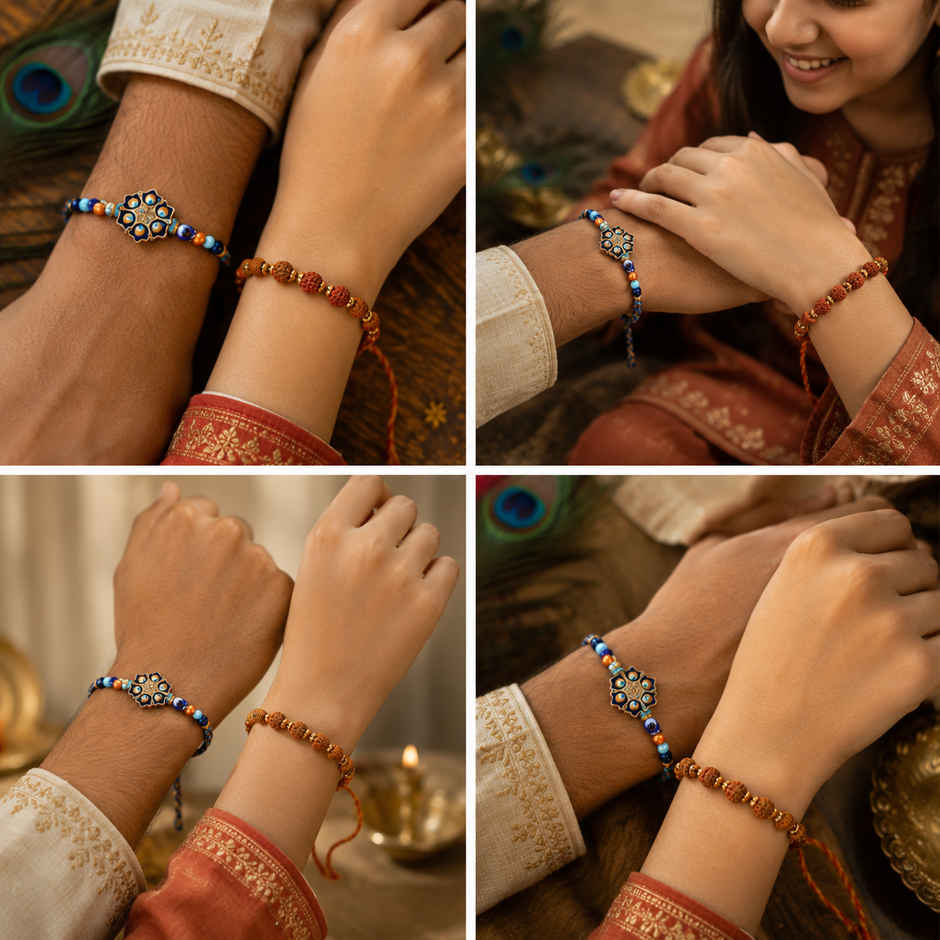 Phool Rudraksha and Morpankh Evil Eye Protection Rakhi