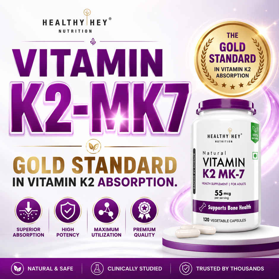 HealthyHey Nutrition Vitamin K2 MK7 | Vegetarian Source | Bone Health Support | 55 mcg