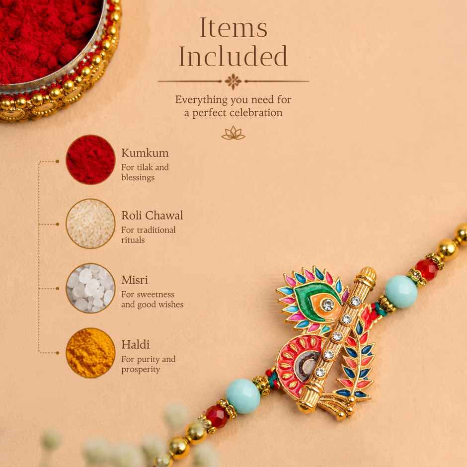 Mor Pankh Krishna Ji Rakhi | Peacock | Pack of 1 | Tomuncle