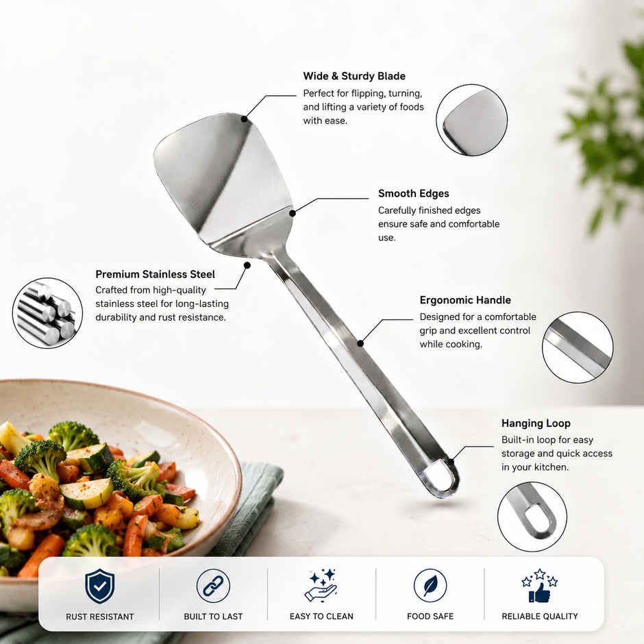 Petals Steel Mini Cooking/Serving/Spoon/Spatula-Dosa Palta/Taveta/Turner/Khurpi
