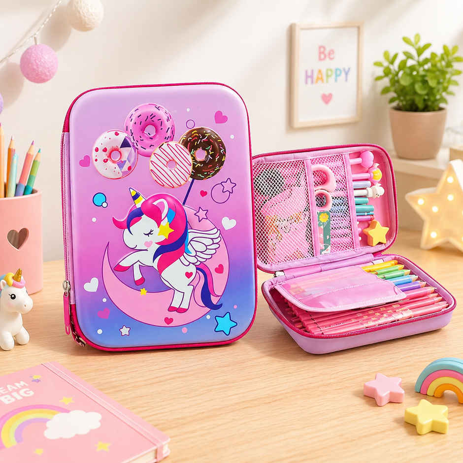 Fablue 3D Unicorn Big Pencil Pouch | Baby Pink