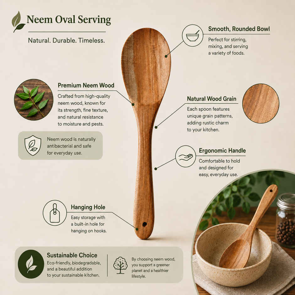 Petals Neem Wood Spatula - Oval Ladle/Serving/Cooking Spoon