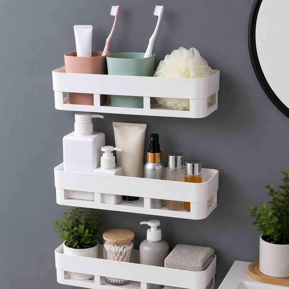Perpetual Bathroom Organizer Shelf | Self-Adhesive Rack for Wall | Pack of 3