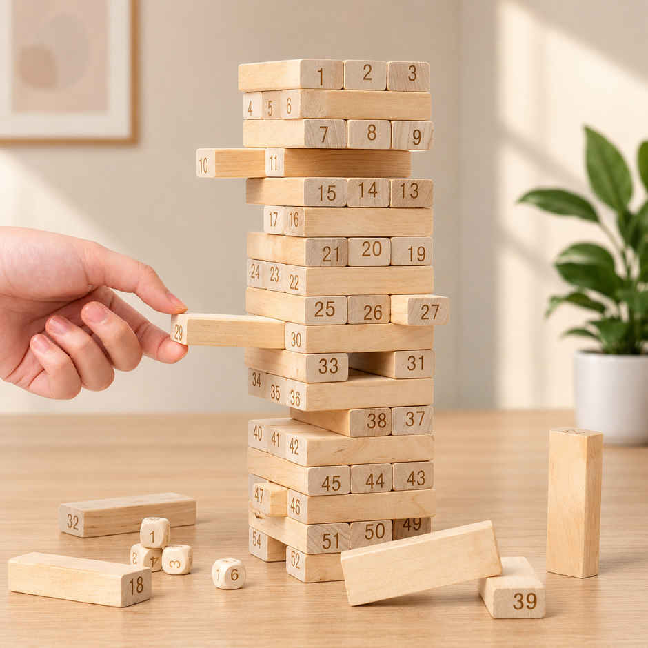 Fablue 48 Pcs Small Wooden Numbered Stacking & Balancing Tower Puzzle Game for Kids
