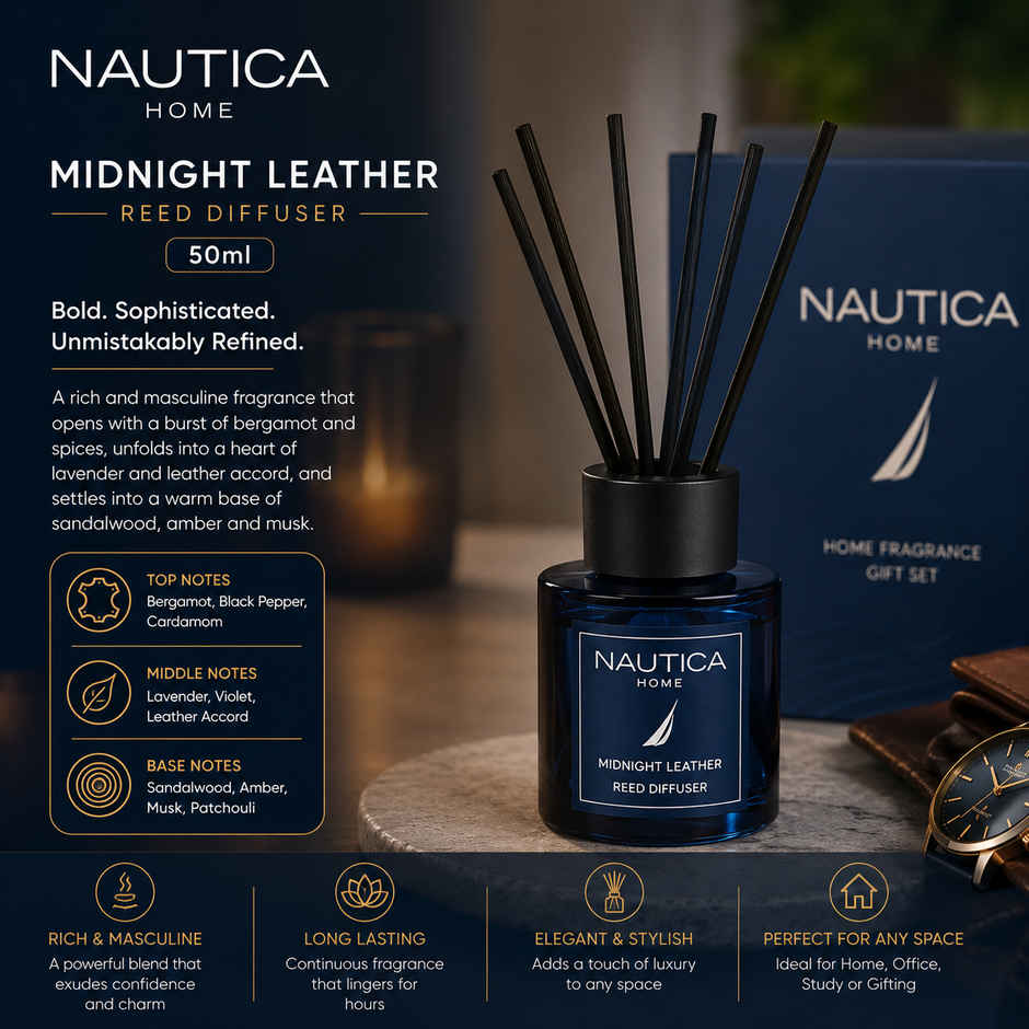 Nautica Home Fragrance Gift Set Ocean Breeze Candle and Midnight Leather Diffuser