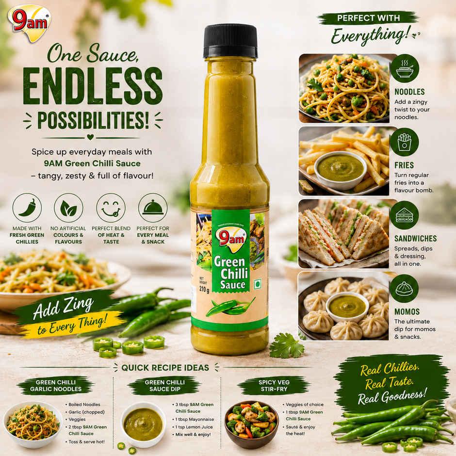9am Green Chilli Sauce, Hot & Tangy Chilli Dip