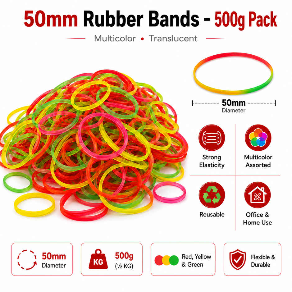 Saya Rubber Bands 50mm | Strong Elastic Bands for Office & Packaging | 500 g Pack