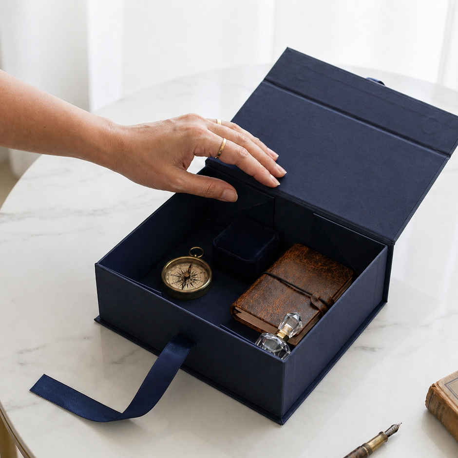 ABK Foldable Multi Purpose Gift Box with Ribbon & Magnet Closure | Blue | 9 x 6 x 4 in