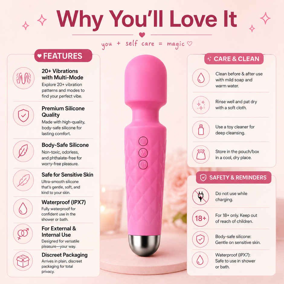 QIBOX Personal Body Massager with 20+ Vibration Patterns (Pink)