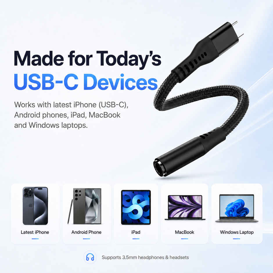 Ailkin Type-C to 3.5mm Audio Jack Connector|Adapter with DAC for Type C Phones [Black]