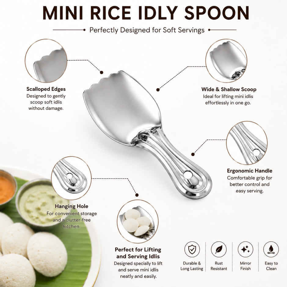 Petals Small Size SS Cooking Serving Spoon Spatula - Mini Idly Lifter Multi Server
