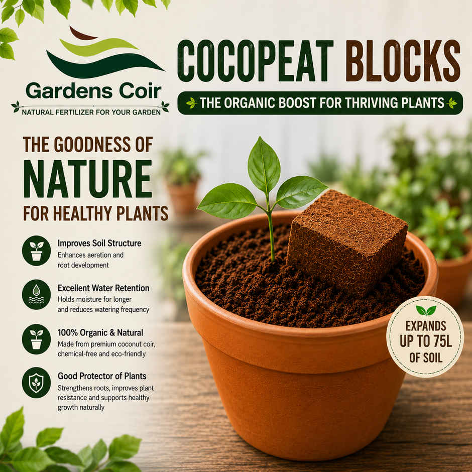 Gardens Coir Eco-Friendly Cocopeat Block for Indoor & Outdoor Plants