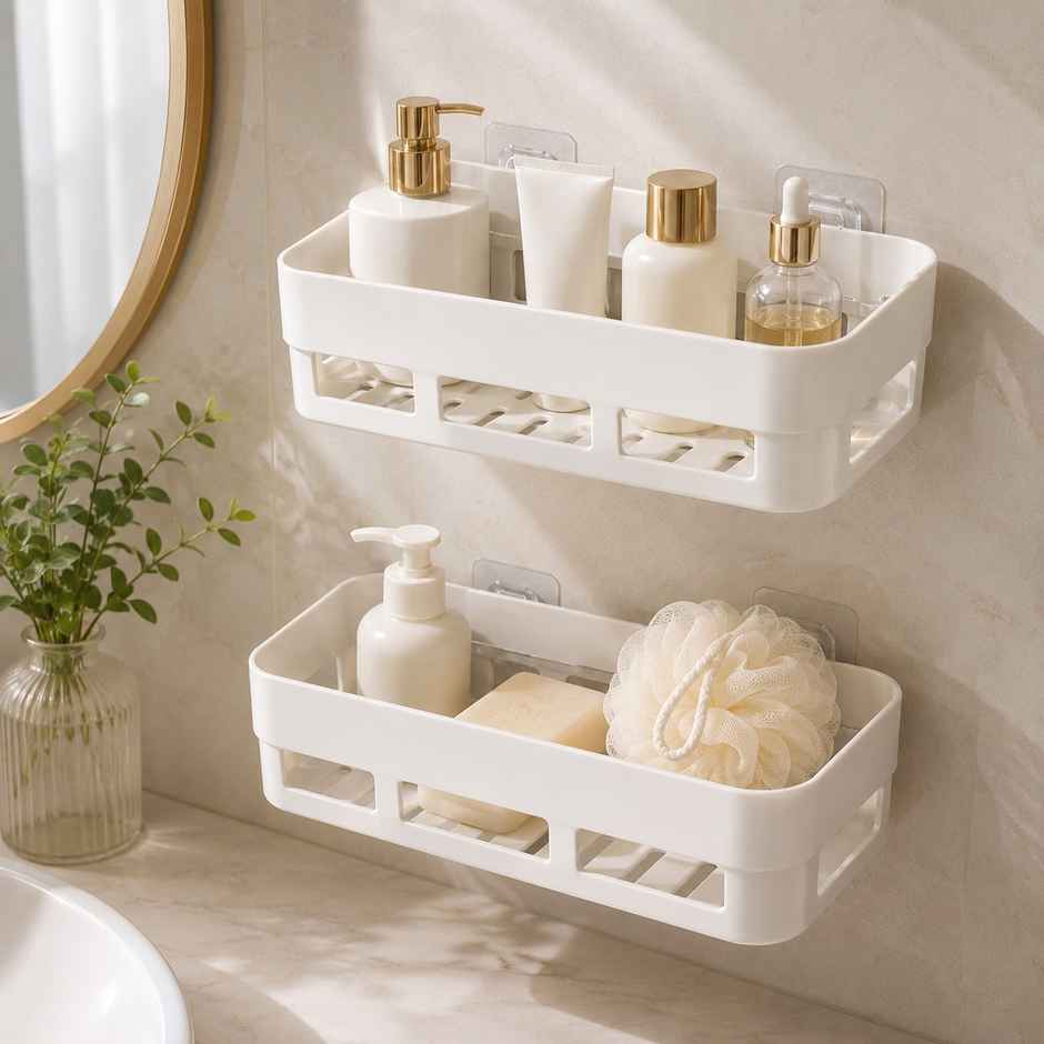 Perpetual Bathroom Organizer | Self Adhesive Shelf for Wall | Rack Without Drilling | 2 Pcs