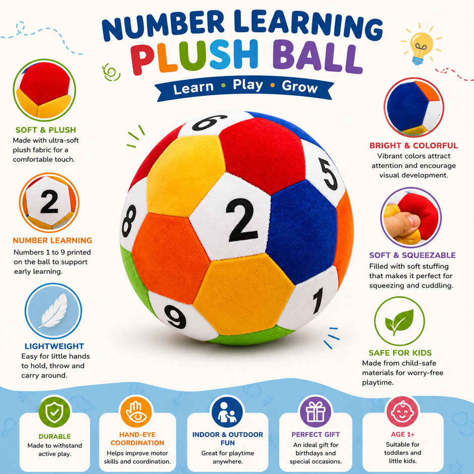 DearJoy Plush Ball with Numbers Soft Toy - Multicolor