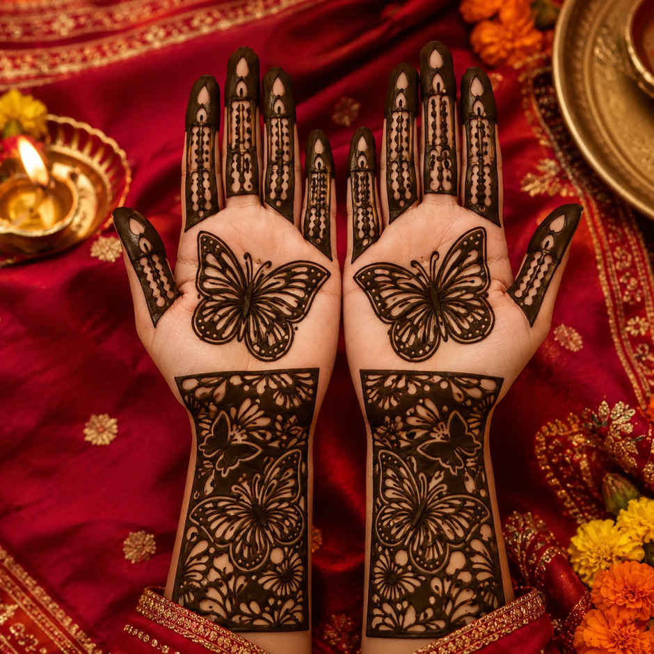Regal Butterfly Hand Mehndi Stencil | ServDharm