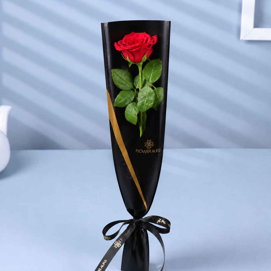 Floweraura Signature Red Rose In Sleeve (1pc) & Strawberry (1pc) Combo