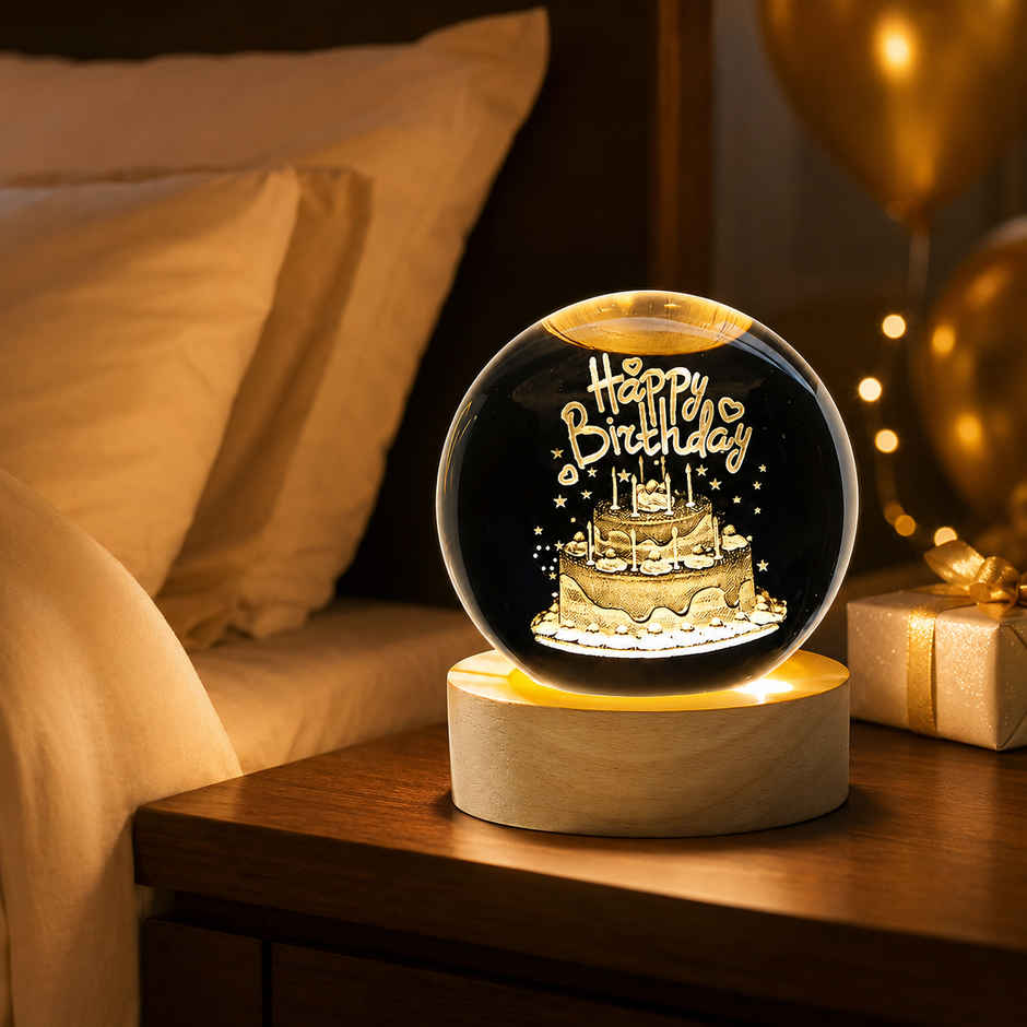 Festivora 3D Happy Birthday Crystal Ball Night Led Lamp | Gifting | Home Decor