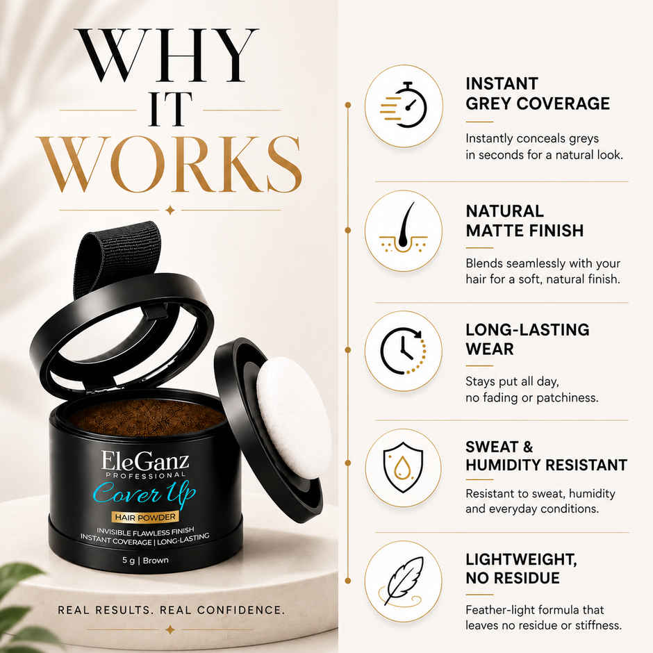 EleGanz Professional Cover-Up Hair Powder | Instant Root Concealer - Brown