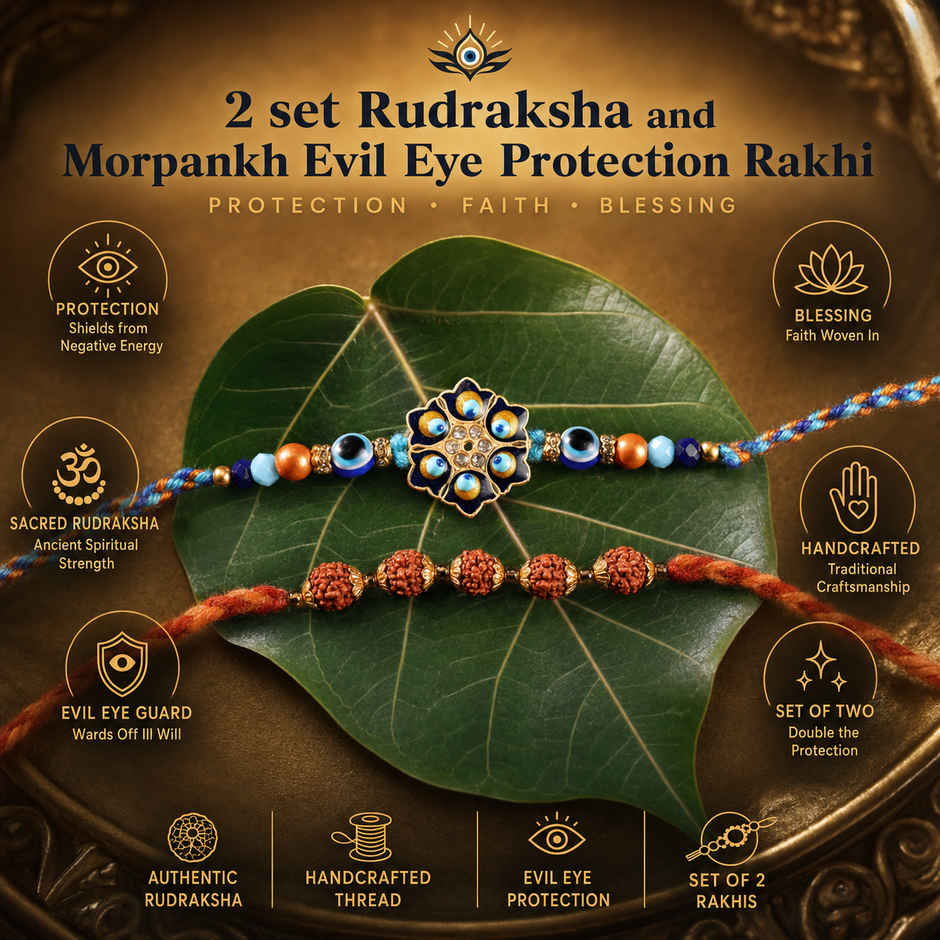 Phool Rudraksha and Morpankh Evil Eye Protection Rakhi