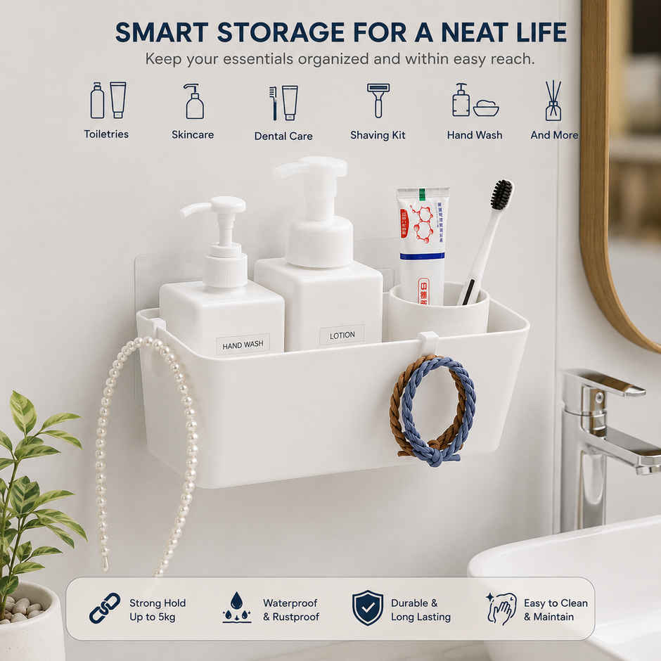 Zedak Self Adhesive Wall Organizer | Multipurpose Bathroom & Kitchen Storage Shelf  | Racks