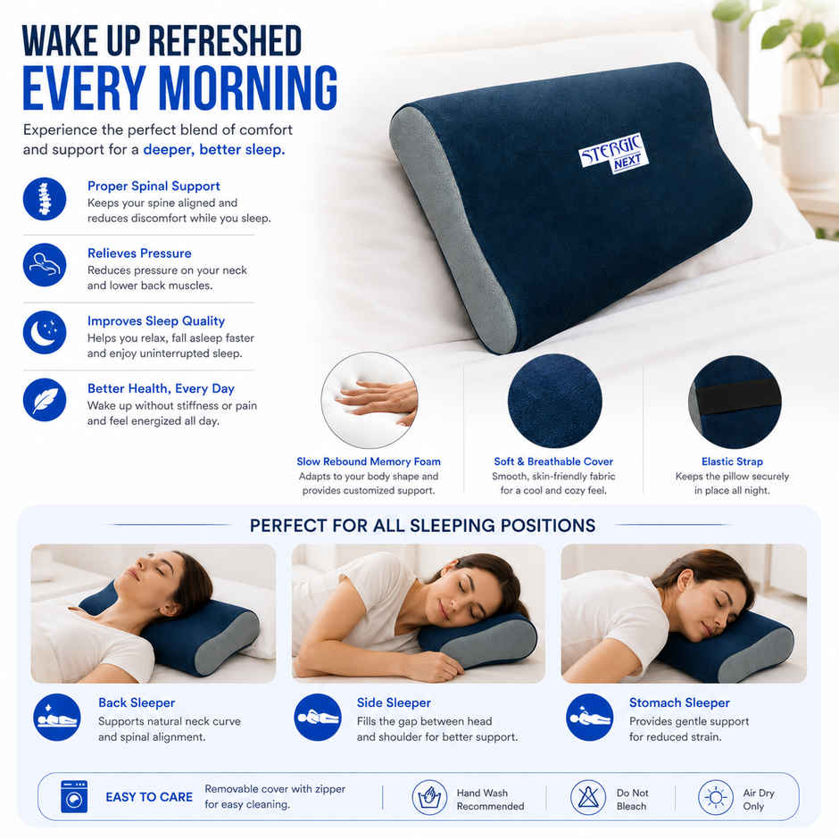 Stergic Next Cervical Pillow For Neck And Shoulder Pain Relief Ergonomic Memory Foam Pillow - Assorted