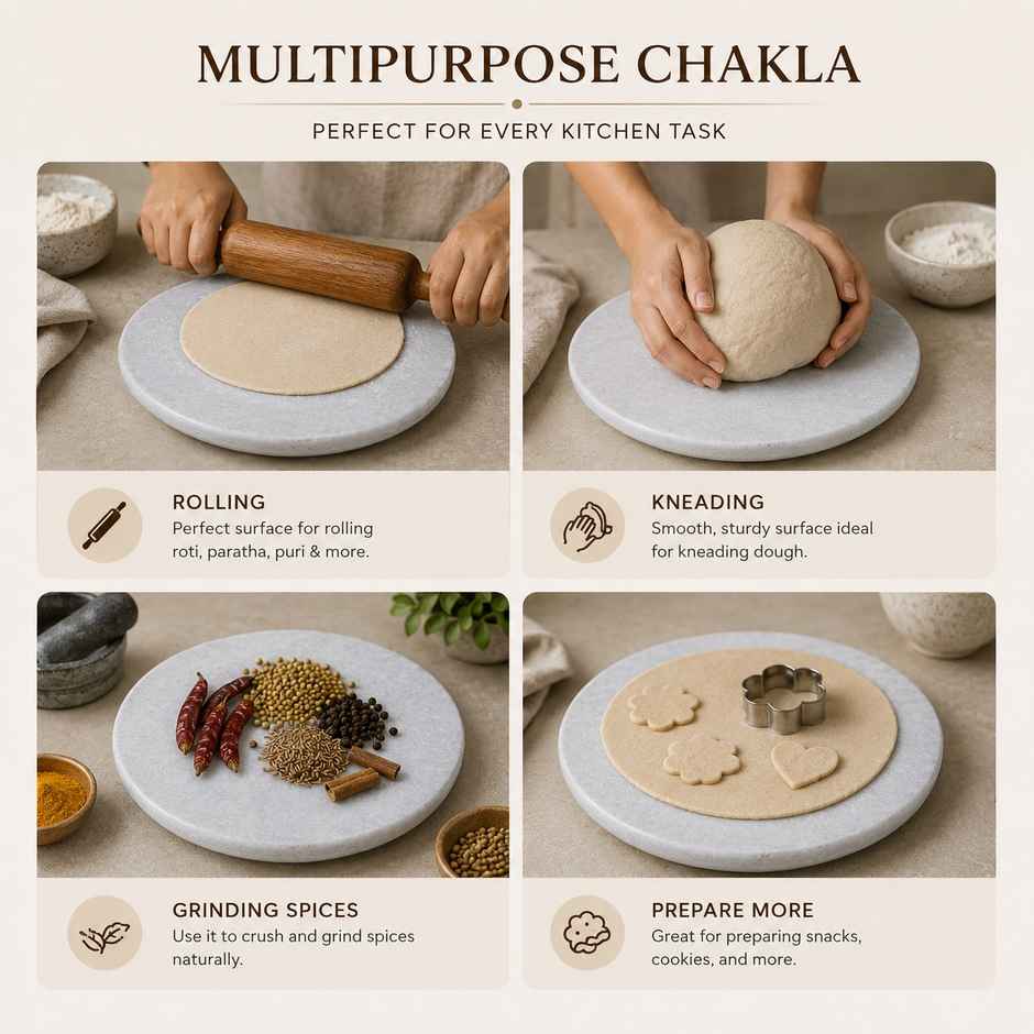 Sanjeev Kapoor by OGGN Marble Chakla/Rolling Pin Board/Roti & Chapati Maker - 9 Inch