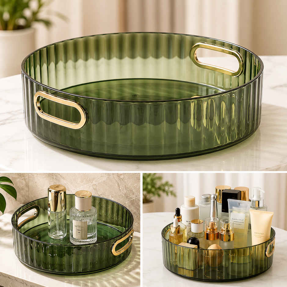 Zedak Multipurpose Round Kitchen Organizer Tray with Handles | Spice, Oil Bottle & Condiment Storage Organizer