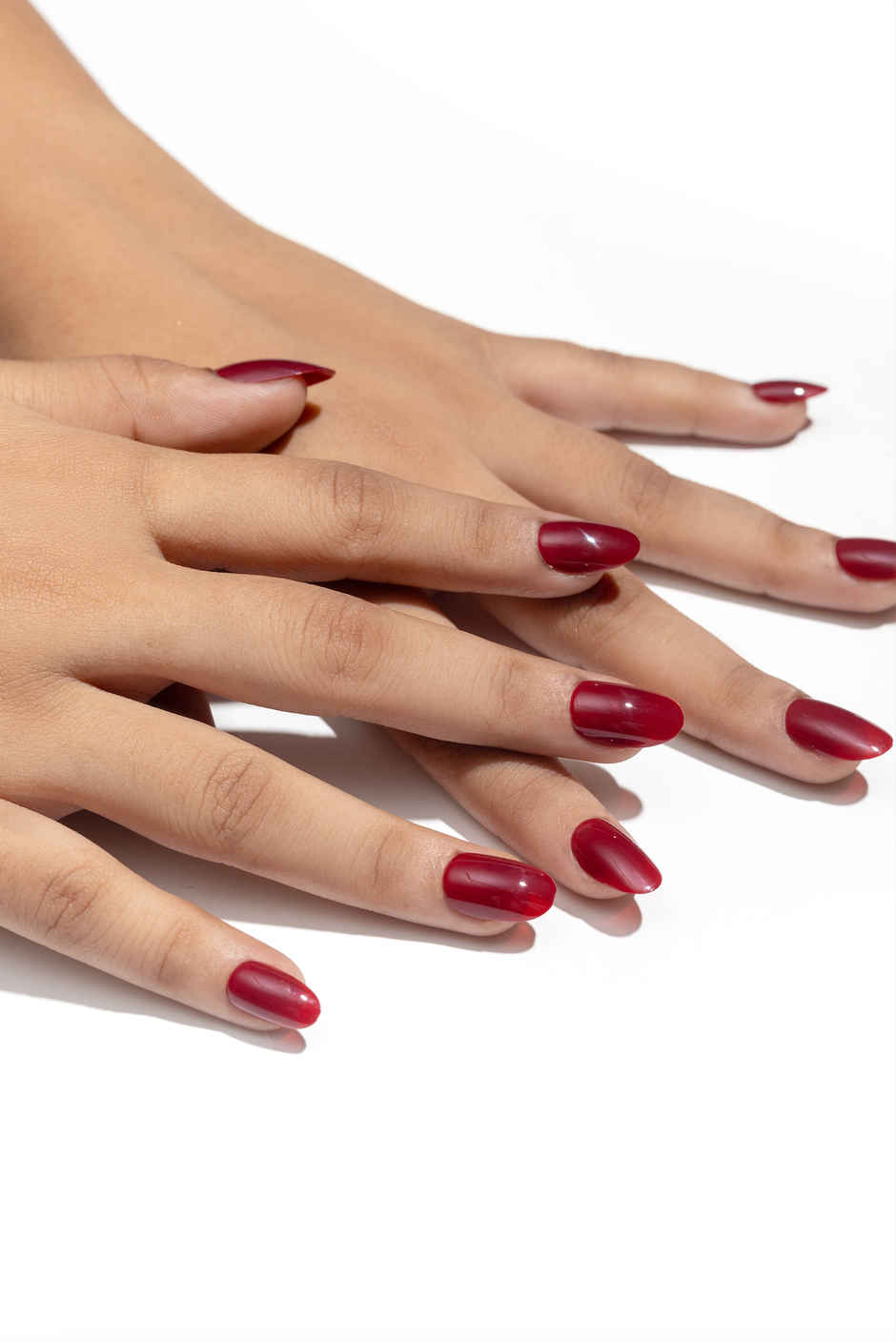 Pep Nails | Maroon | Hand Nails | Medium Round Red | Glossy Solid Press On Nails | 24 Tips