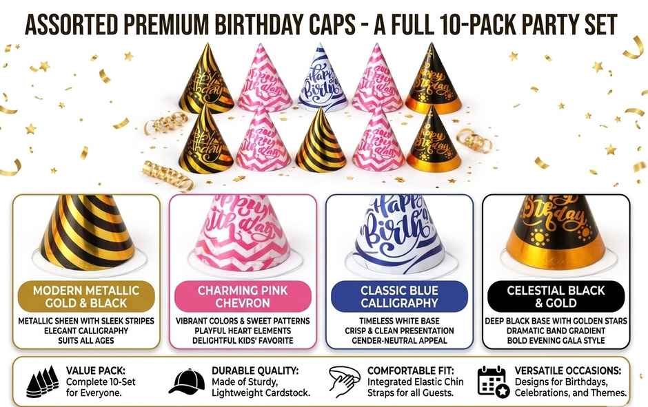 Stylish Birthday Caps 10Pcs for Kids Birthday Party Accessories | BeyondLuv