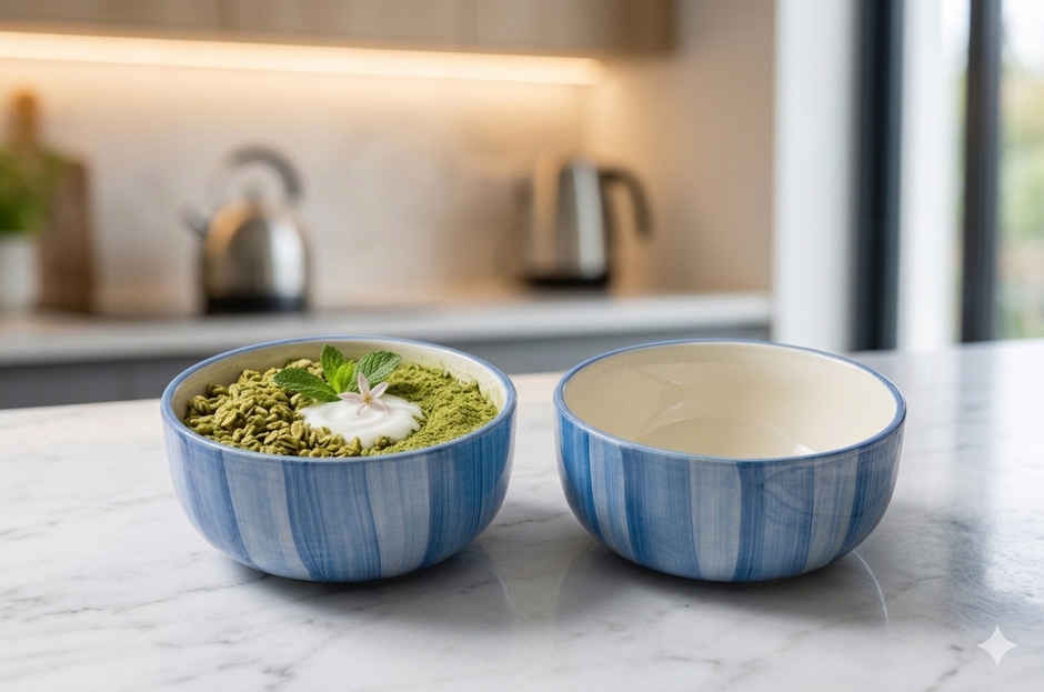 Saffron Carnival Print Ceramic Bowl (STP03) | 450 ml Each | Blue