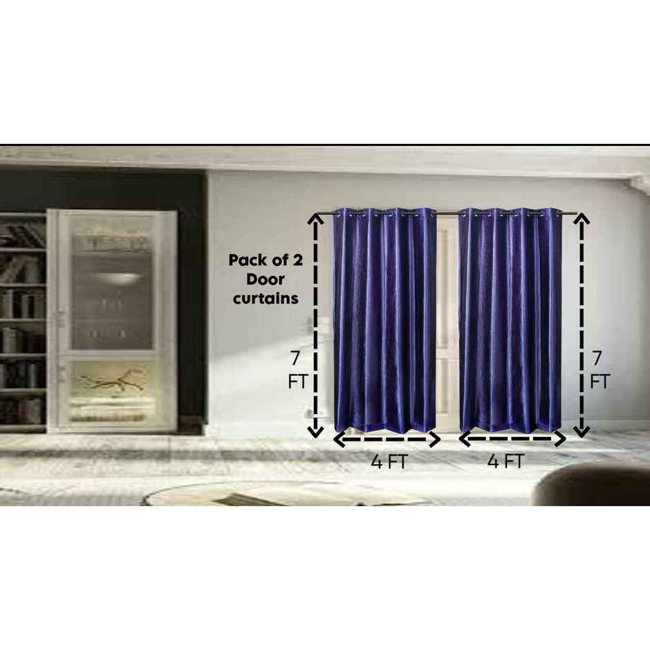 Antzco Plain Blue Door Curtain 7 ft x 4 ft | Pack of 2 | DC11