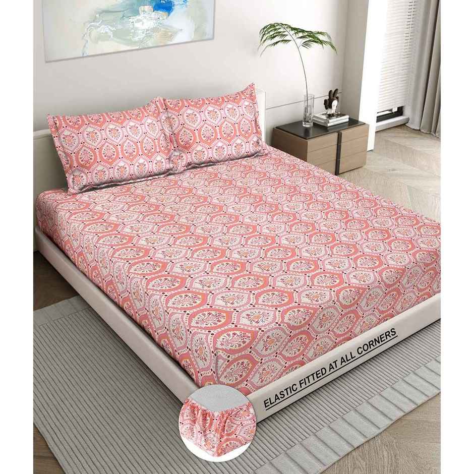 Status Imperial Corner Fitted Double Bedsheet | Terracotta Garden | 198 x 182 cm