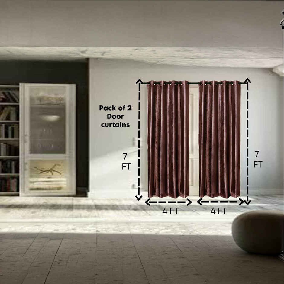 Antzco Plain Brown Door Curtain 7 ft x 4 ft | Pack of 2 | DC10