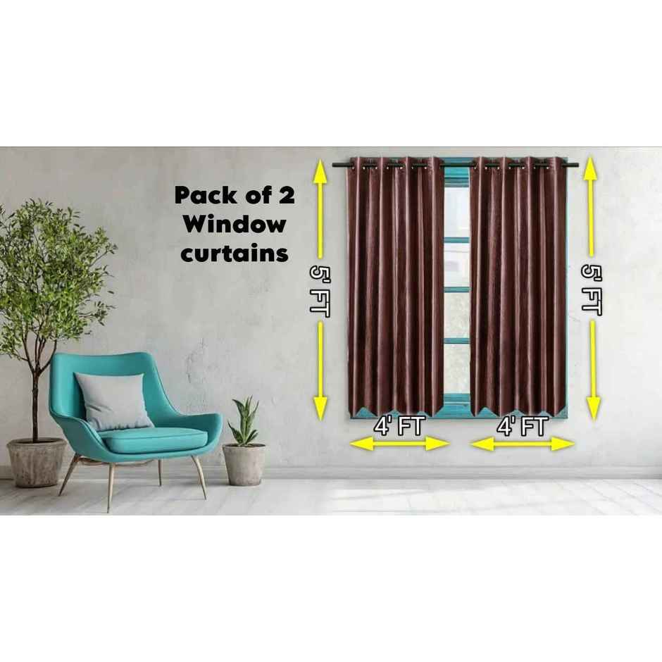 Antzco Plain Brown Window Curtain 5 ft x 4 ft | Pack of 2 | WC10