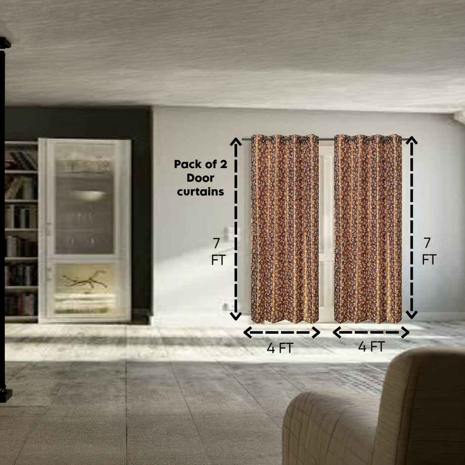 Antzco Light Brown Printed Door Curtain 7 ft x 4 ft | Pack of 2 | DC08