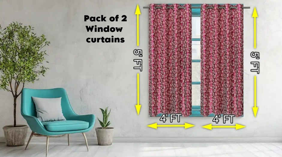 Antzco Maroon Printed Window Curtain 5 ft x 4 ft | Pack of 2 | WC06