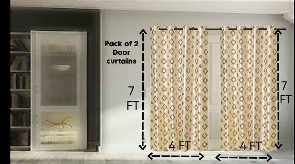 Antzco Beige Door Curtain Crazy Print 7 ft x 4 ft | Pack of 2 | DC02