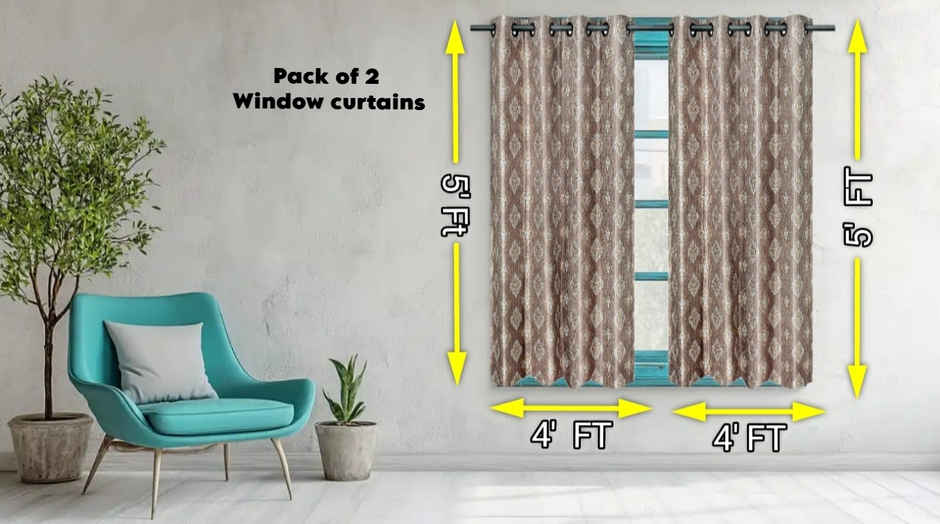 Antzco Brown Window Curtain Crazy Print 5 ft x 4 ft | Pack of 2 | WC03