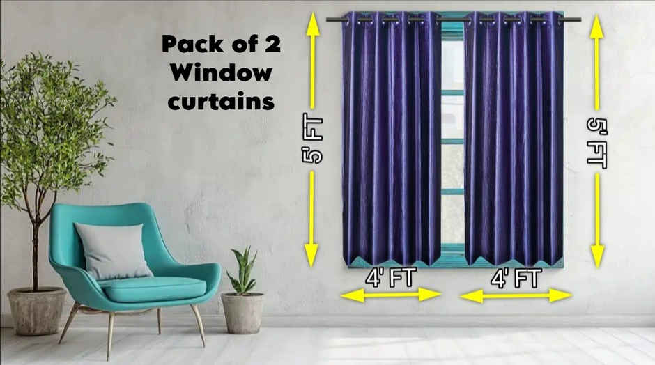Antzco Plain Blue Window Curtain 5 ft x 4 ft | Pack of 2 | WC11
