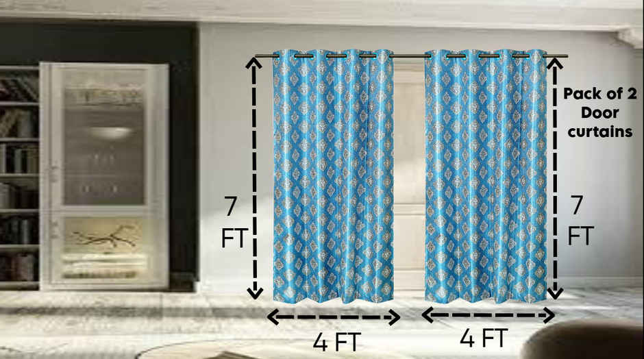 Antzco Blue Door Curtain Crazy Print 7 ft x 4 ft | Pack of 2 | DC04