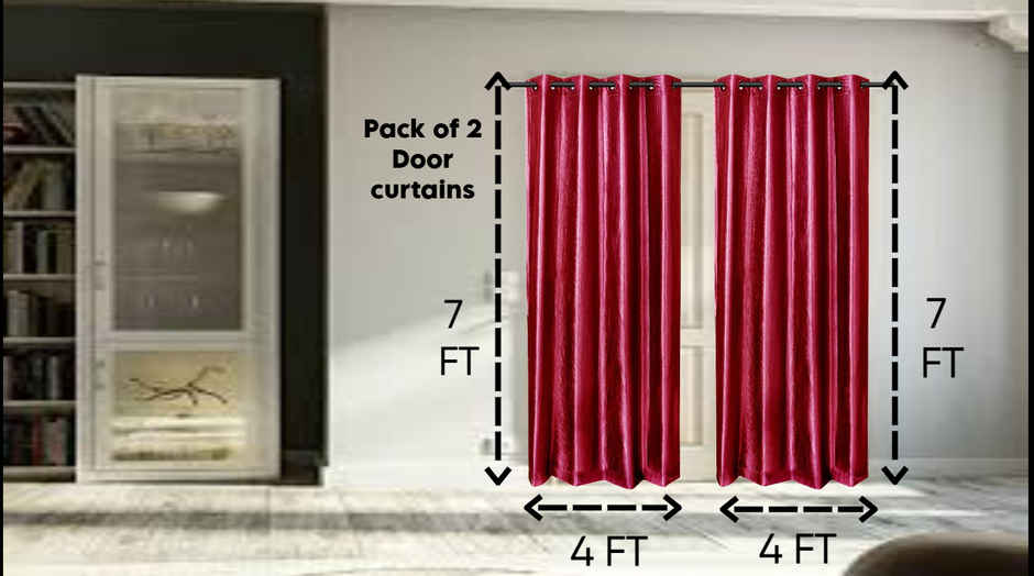 Antzco Plain Maroon Door Curtain 7 ft x 4 ft | Pack of 2 | DC09