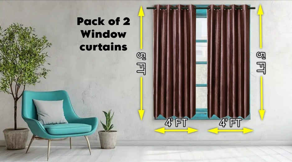 Antzco Plain Brown Window Curtain 5 ft x 4 ft | Pack of 2 | WC10
