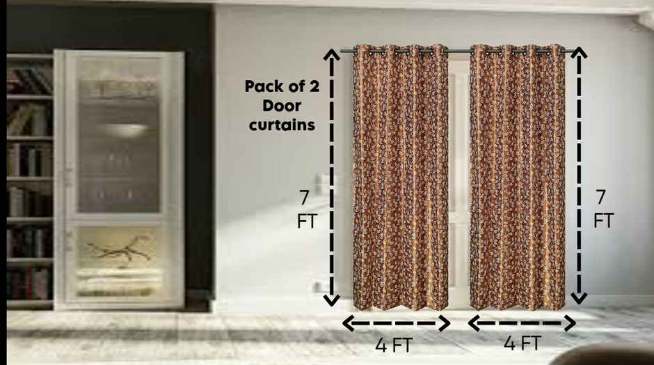 Antzco Light Brown Printed Door Curtain 7 ft x 4 ft | Pack of 2 | DC08