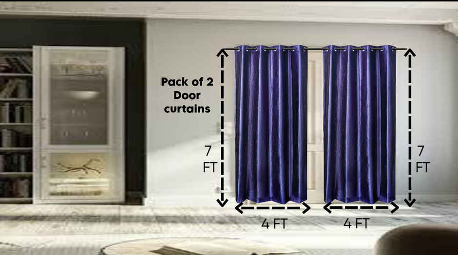 Antzco Plain Blue Door Curtain 7 ft x 4 ft | Pack of 2 | DC11