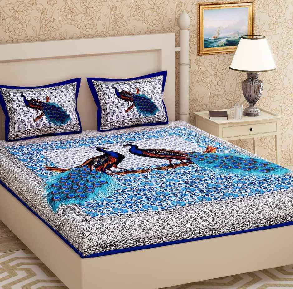 Metro Living 104 Tc Cotton Double Animal Flat Bedsheet | Pack Of 1, Blue)