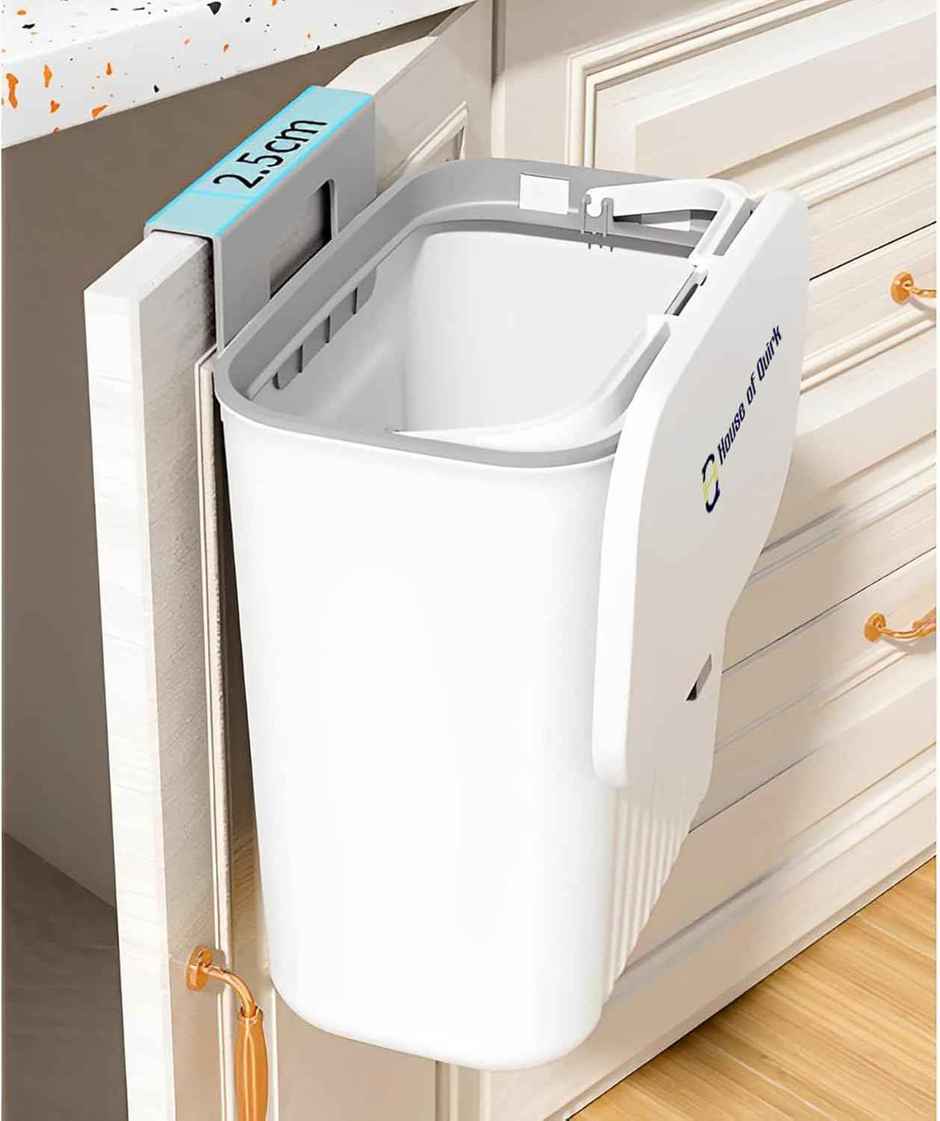 House of Quirk Plastic Hanging Trash Can with Lid Double-Sided Open Design Cabinet Door | Hanging Wall Storage Bucket for Kitchen | White